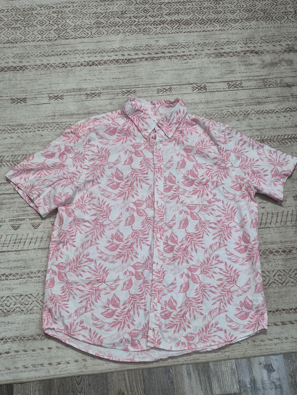 Joe Fresh Pink Leaf-Print Button-Down Shirt